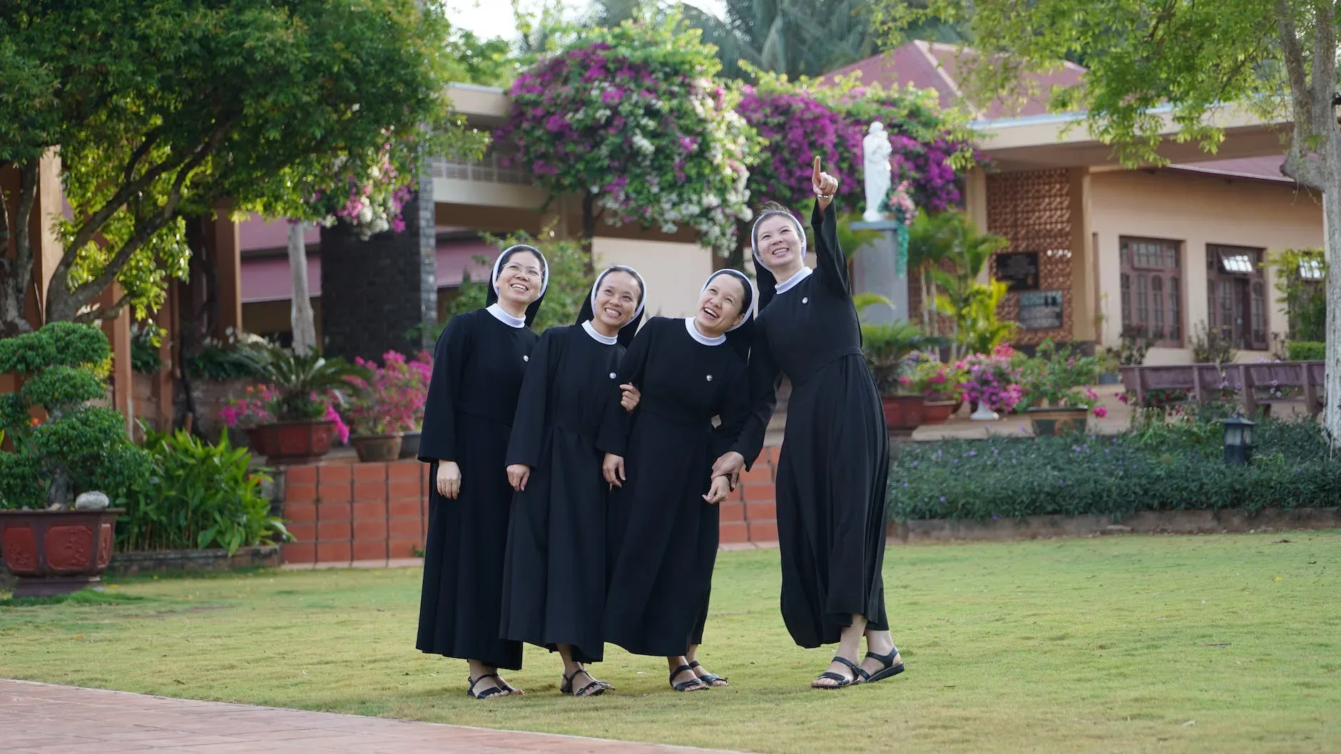 cheerful smiling nuns